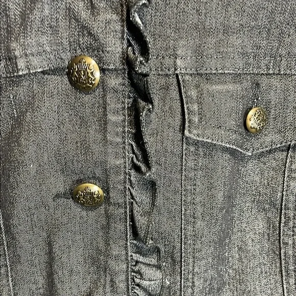 Sandro Paris Gray Denim Jacket Frayed Hem Cropped Sleeve French Designer L - Picture 5 of 8